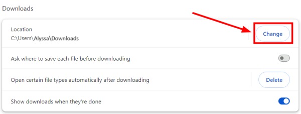 how to change chrome download location