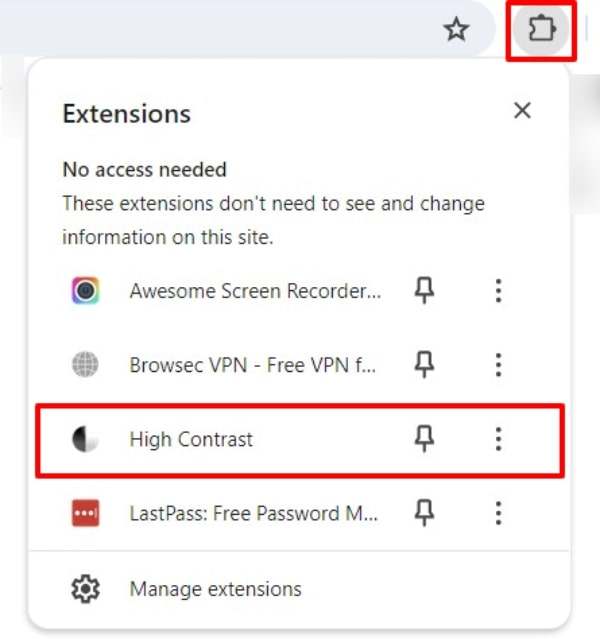 enabling high contrast mode in chrome