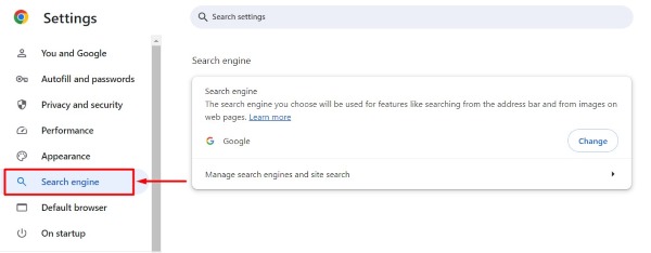 change default search engine chrome