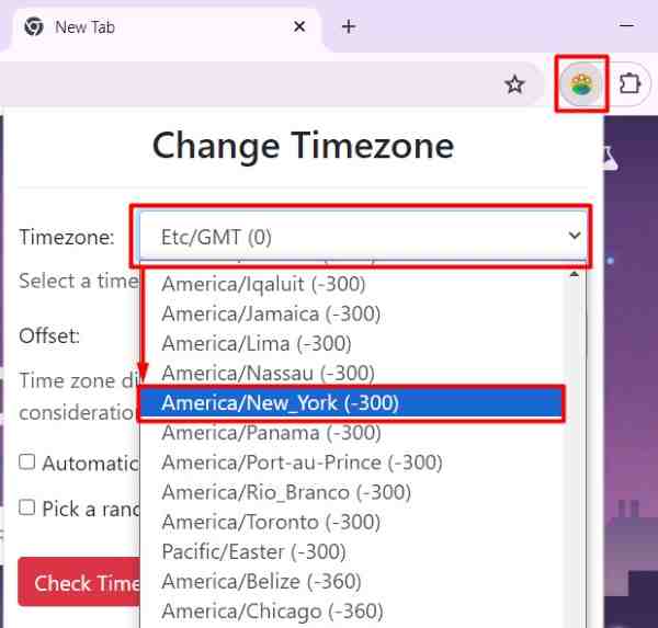 change timezone in chrome