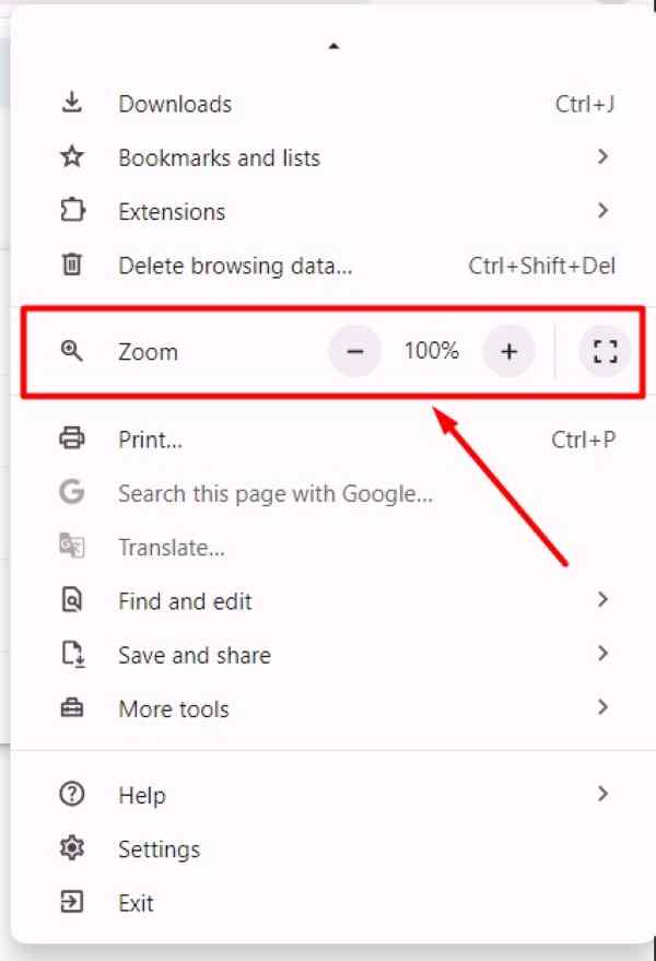 change zoom on chrome