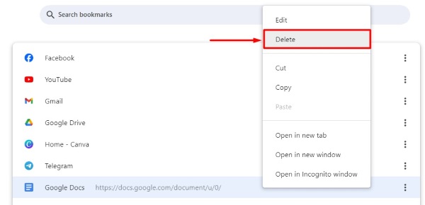 how to delete bookmarks in chrome