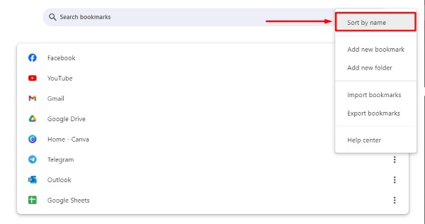 sort bookmarks in chrome