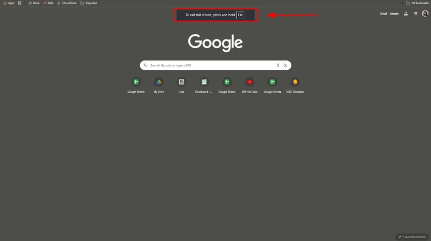 google chrome full screen wont go