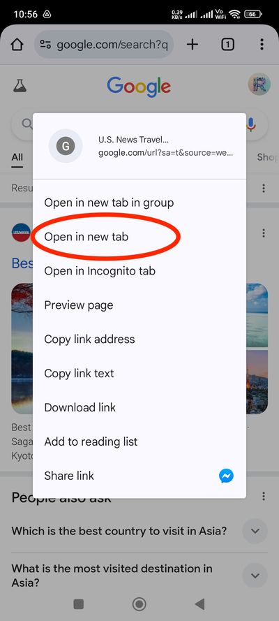 how to set chrome to open links in a new tab automatically android